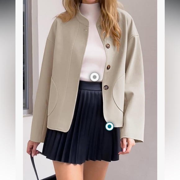 NWOT Short Pea Coats Oversized Casual Bomber Jackets with Pockets medium - Picture 2 of 6